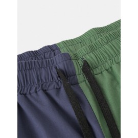 Mens 100% Cotton Patchwork Elastic Waist Pants