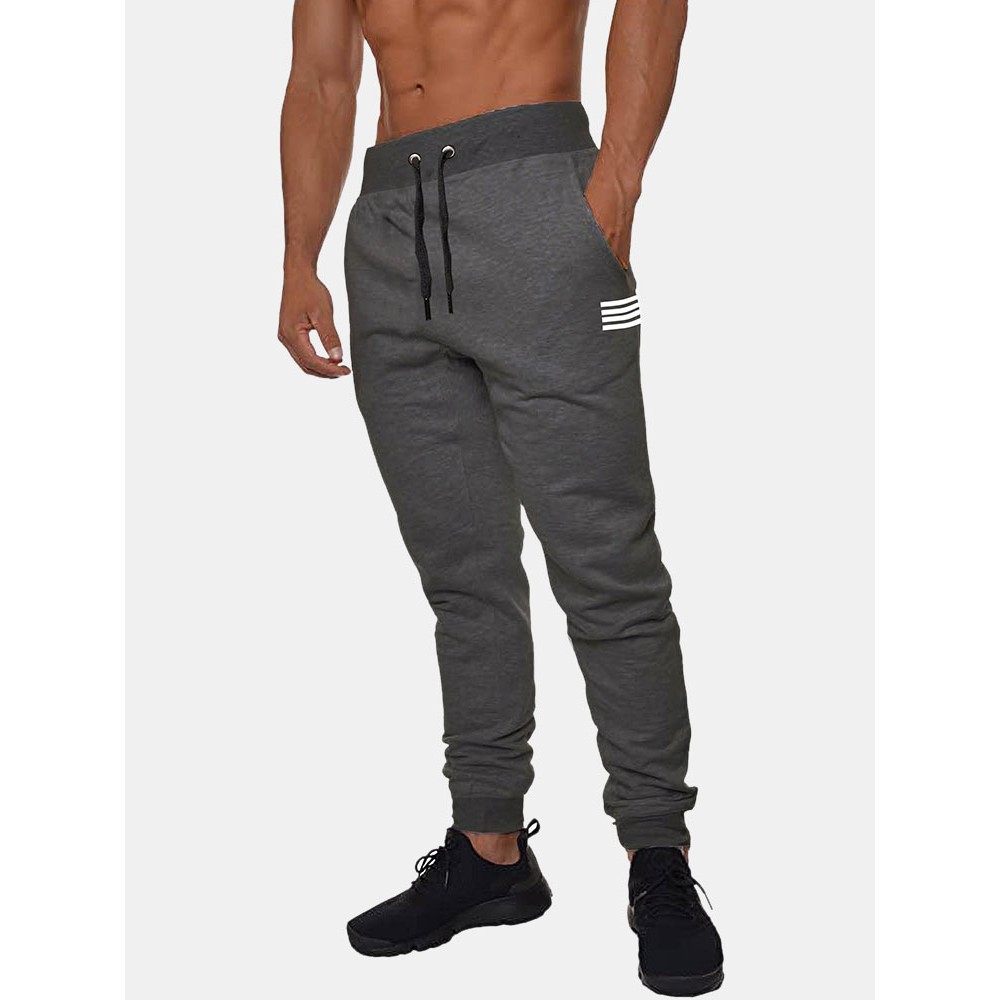 Mens Basic Solid Color Cotton Drawstring Sport Loose Fit Fitness Jogger Pants