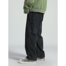 Mens Corduroy Drawstring Loose Adjustable Cuff Pants With Draw Cords