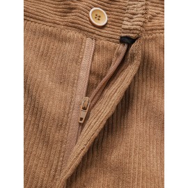 Mens Corduroy Cotton Solid Loose Zipper Fly Pants With Pocket