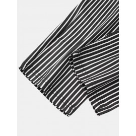 Mens Classic Stripe Print Pocket Drawstring Casual Pants