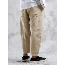 Mens 100% Cotton Solid Color Breathable Casual Pants