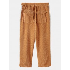 Corduroy Mens Poclet Side Stripe Drawstring Casual Straight Leg Pants