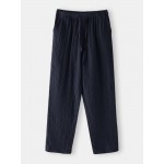 Cotton Mens Solid Color Drawstring Pajama Bottoms With Pocket