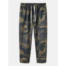 Cotton Mens Camouflage Drawstring Casual Pants With Pocket