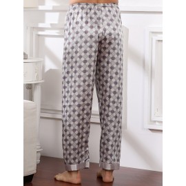 Mens Allover Printing Silk Breathable Lightweight Loose Home Lounge Sleep Pants