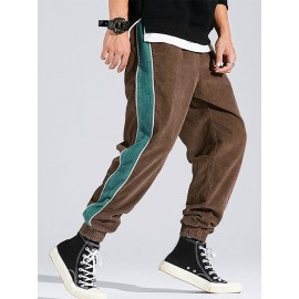 Corduroy Mens Side Stripe Pocket Drawstring Beam Feet Casual Pants