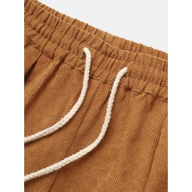 Mens Corduroy Solid Color Drawstring Mid Waist Elastic Cuff Jogger Pants