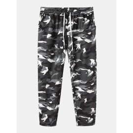 Cotton Mens Camouflage Drawstring Casual Pants With Pocket