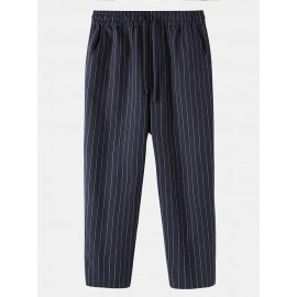 Mens 100% Cotton Stripe Drawstring Fit Comfy Casual Pants