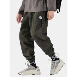 Mens Corduroy Cotton Solid Casual Drawstring Harm Pants With Draw Cords