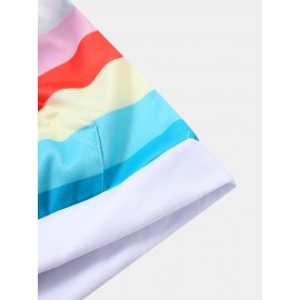 Mens Colorful Horizontal Stripes Loose Fit Drawstring Hoodies With Kangaroo Pocket