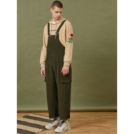 Mens Corduroy Solid Color Side Pocket Sleeveless Loose Jumpsuits