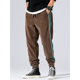 Corduroy Mens Side Stripe Pocket Drawstring Beam Feet Casual Pants