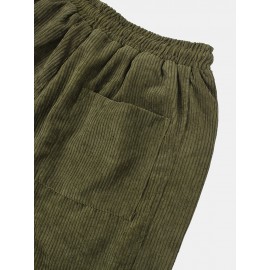 Mens Corduroy Cotton Solid Casual Drawstring Harm Pants With Draw Cords