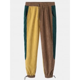 Mens Corduroy Tricolor Patchwork Pocket Drawstring Jogger Pants