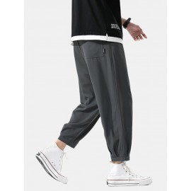 Mens Casual Loose Thin Solid Color Casual Drawstring Elastic Waist Pants