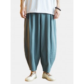 Cotton Linen Solid Color Drawstring Harem Pants With Pocket For Men