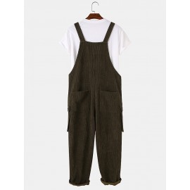 Mens Corduroy Solid Color Side Pocket Sleeveless Loose Jumpsuits