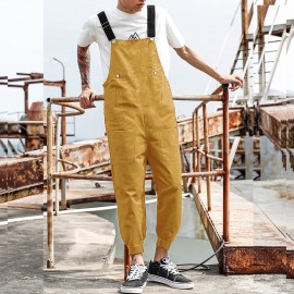 Men Fashion Dungarees Soft Breathable Overalls Suspender Trousers Workwear Bib Pants Jumpsuit Outdoor Hiking Travel