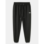 Mens Cotton Letter Print Black Drawstring Sport Black Jogger Pants With Pocket