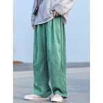 Mens Corduroy Drawstring Pocket Wide Leg Cargo Pants