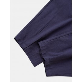 Mens 100% Cotton Solid Color Pocket Loose Drawstring Pants