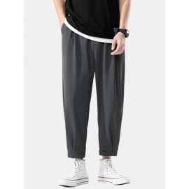 Mens Casual Loose Thin Solid Color Casual Drawstring Elastic Waist Pants