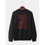 Mens Back Texting Print Cotton Crew Neck Loose Casual Sweatshirts