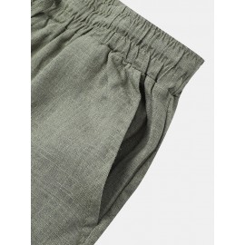 Cotton Mens Solid Color Drawstring Loose Wide Leg Pants With Pocket