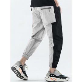 Mens 100% Cotton Solid Elastic Waist Long Pants