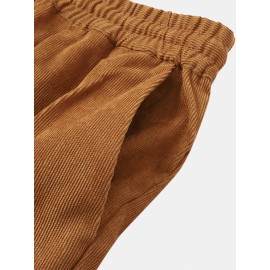 Mens Corduroy Solid Color Drawstring Mid Waist Elastic Cuff Jogger Pants