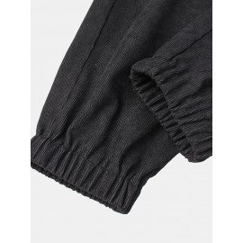 Mens Corduroy Side Stripe Drawstring Black Jog Casual Pants