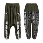 Men Cotton Drawstring Pants Linen Floral Printed Pocket Casual Loose Trousers Long Harem Pants Sport Hiking