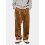 Mens Corduroy Cotton Applique Solid Loose Casual Elastic Waist Pants