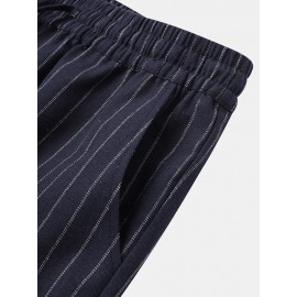 Mens 100% Cotton Stripe Drawstring Fit Comfy Casual Pants