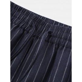 Mens 100% Cotton Stripe Drawstring Fit Comfy Casual Pants