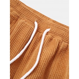 Corduroy Mens Poclet Side Stripe Drawstring Casual Straight Leg Pants