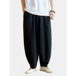 Cotton Linen Solid Color Drawstring Harem Pants With Pocket For Men