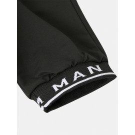 Mens Cotton Letter Print Black Drawstring Sport Black Jogger Pants With Pocket