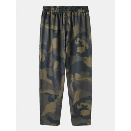 Cotton Mens Camouflage Drawstring Casual Pants With Pocket