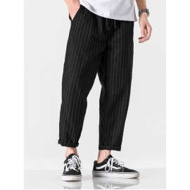 Mens 100% Cotton Stripe Drawstring Fit Comfy Casual Pants