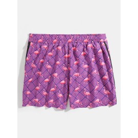 Mens Argyle Vintage Print Flamingo Pattern Drawstring Mesh Linning Board Shorts