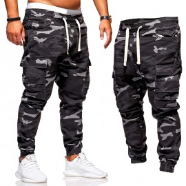 Men’s Camouflage Trousers Casual Cotton Breathable Comfortable Drawstring Pants Outdoor Hiking Camping