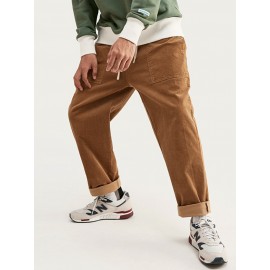 Mens Corduroy Solid Color Drawstring Big Pocket Casual Pants