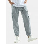 Mens Cotton Elastic Waist Multi Pocket Gery Jogger Pants