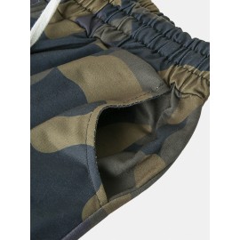 Cotton Mens Camouflage Drawstring Casual Pants With Pocket