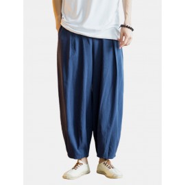 Cotton Linen Solid Color Drawstring Harem Pants With Pocket For Men