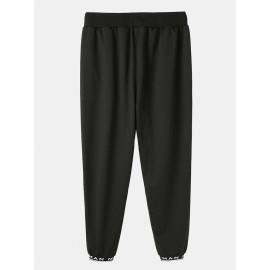 Mens Cotton Letter Print Black Drawstring Sport Black Jogger Pants With Pocket