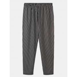 Mens Classic Stripe Print Pocket Drawstring Casual Pants